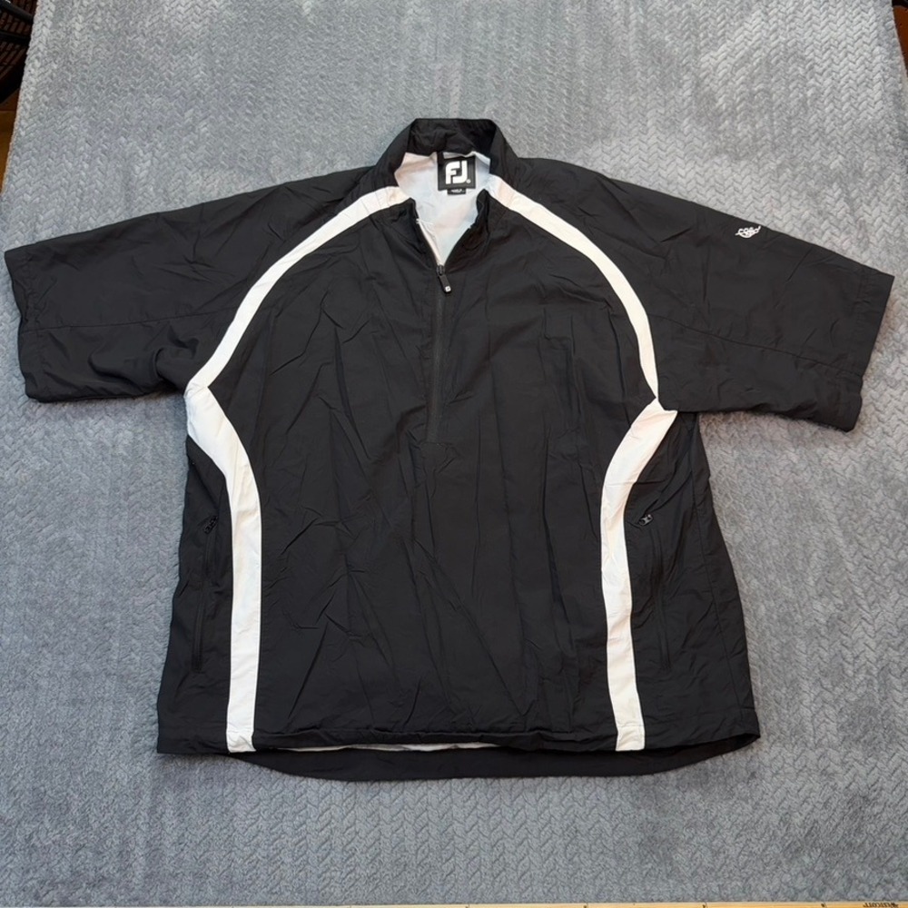 FootJoy Golf Jacket Men XL Black White Short Sleeve Pullover Windbreaker 1008672
